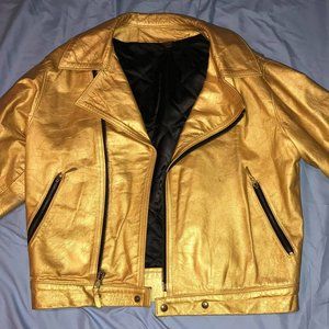 Custom Golden Leather Motorcycle Jacket